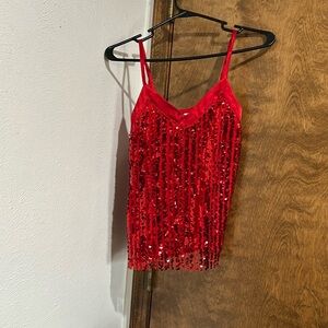 No Boundaries spaghetti strap, red shiny sequence. Size XS